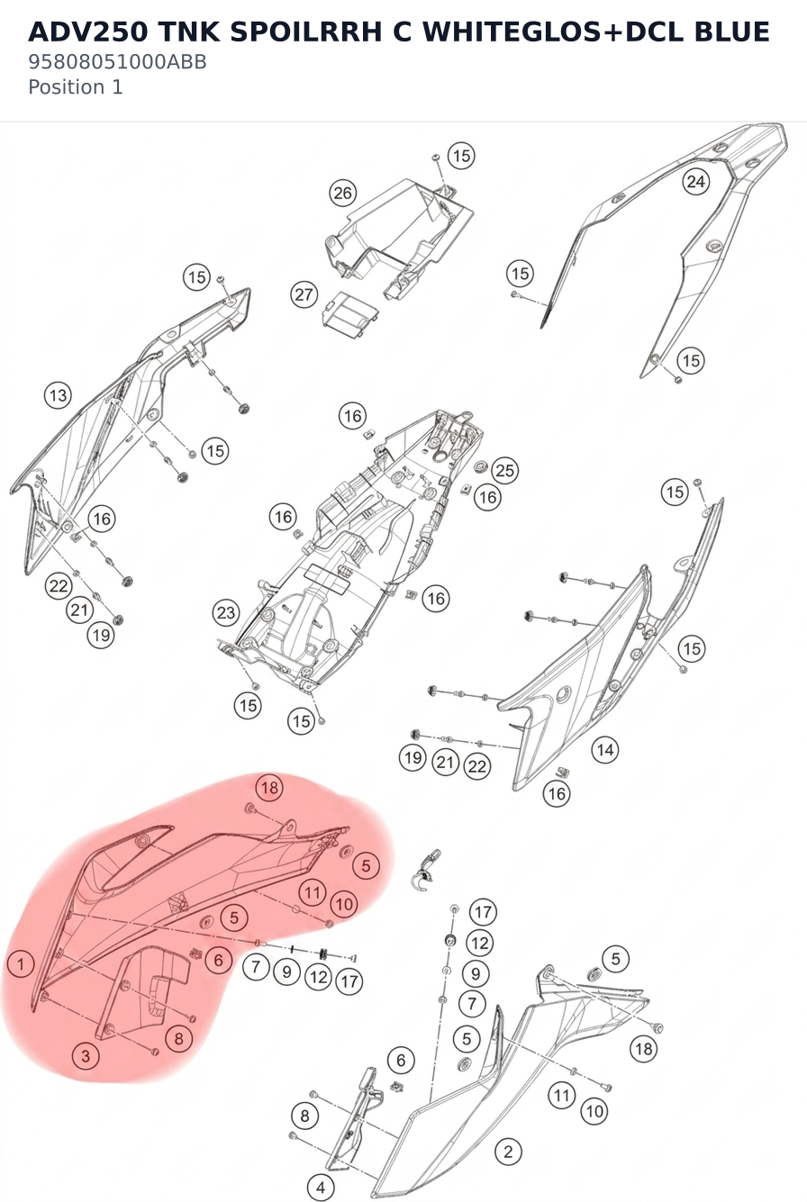 Diagram preview: ADV250 TNK SPOILRRH C WHITEGLOS+DCL BLUE (95808051000ABB)