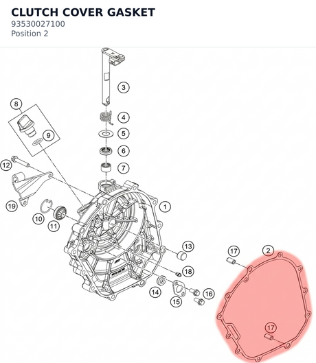 Diagram preview: CLUTCH COVER GASKET (93530027100)