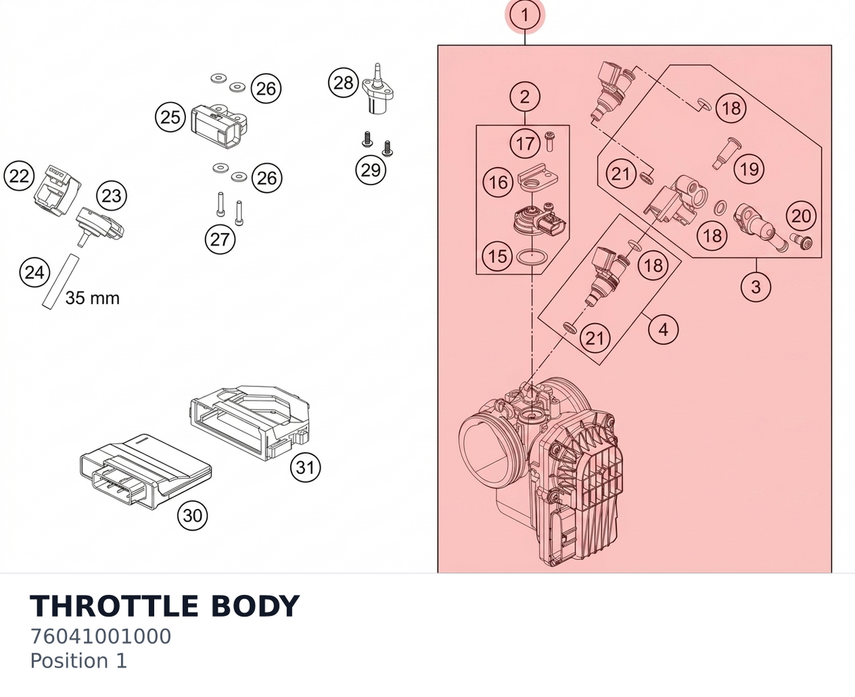 Diagram preview: THROTTLE BODY (76041001000)