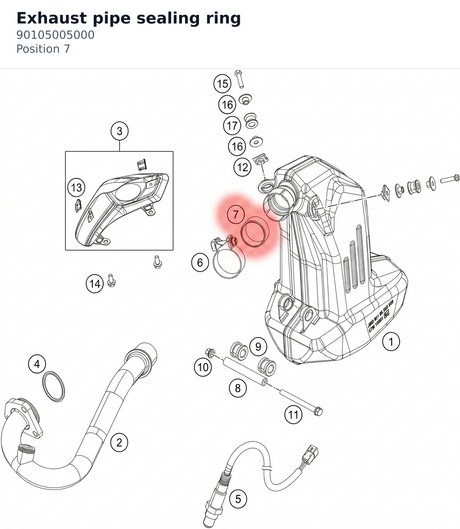 Diagram preview: Exhaust pipe sealing ring (90105005000)