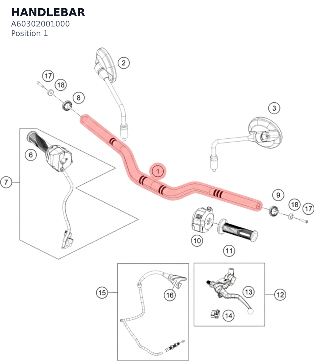Diagram preview: HANDLEBAR (A60302001000)