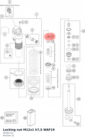 Diagram preview: Locking nut M12x1 h7,5 WAF19 (50181112)