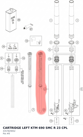 Diagram preview: CARTRIDGE LEFT KTM 690 SMC R 23 CPL (43578290S2)