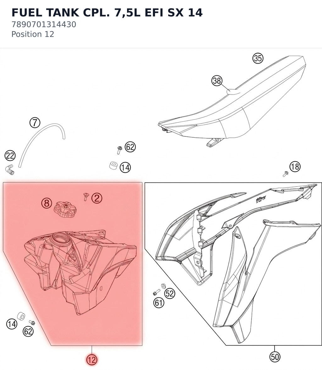 Diagram preview: FUEL TANK CPL. 7,5L EFI SX 14 (7890701314430)