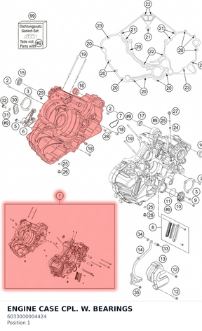 Diagram preview: ENGINE CASE CPL. W. BEARINGS (6033000004424)