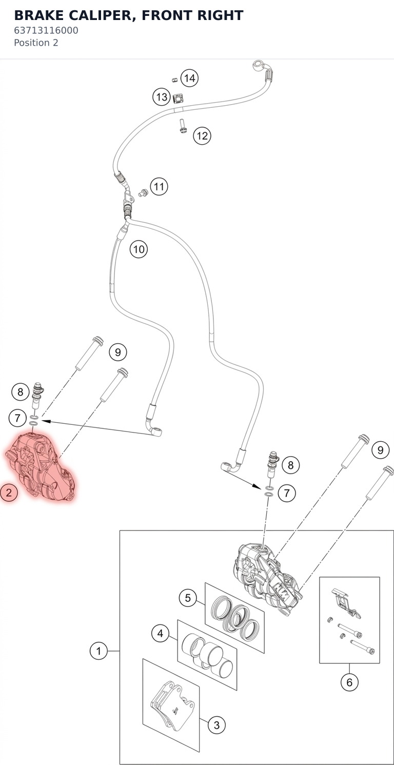 Diagram preview: BRAKE CALIPER, FRONT RIGHT (63713116000)