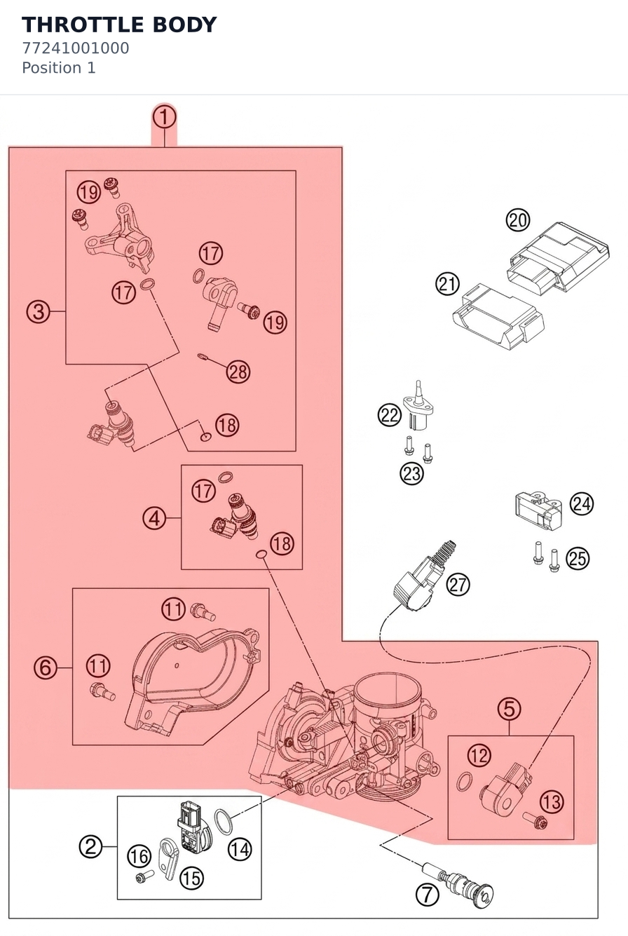 Diagram preview: THROTTLE BODY (77241001000)