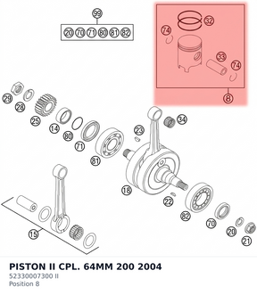 Diagram preview: PISTON II CPL. 64MM 200 2004 (52330007300 II)