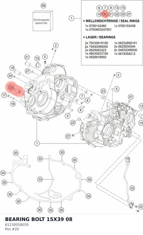 Diagram preview: BEARING BOLT 15X39 08 (61230058050)