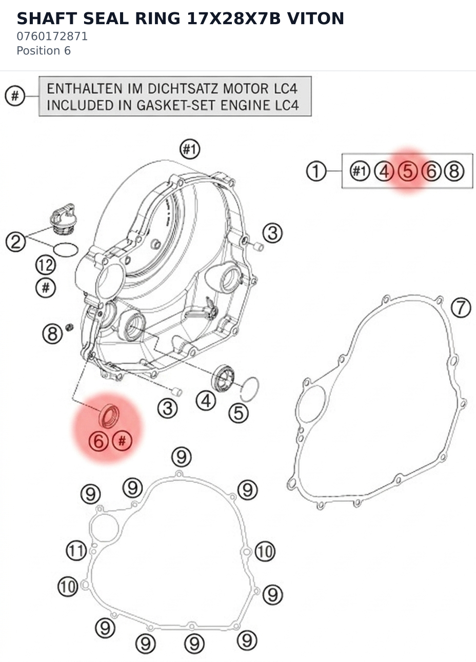 Diagram preview: SHAFT SEAL RING 17X28X7B VITON (0760172871)