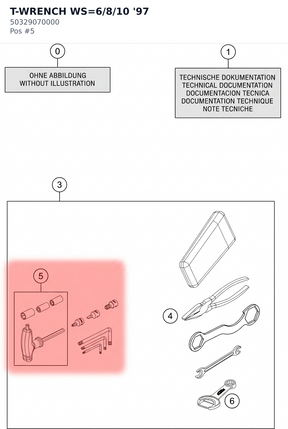 Diagram preview: T-WRENCH WS=6/8/10 '97 (50329070000)