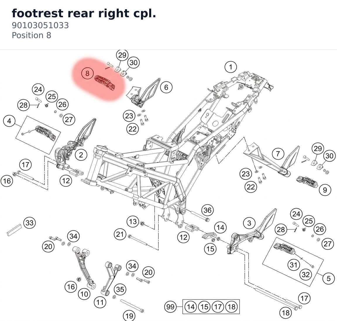Diagram preview: footrest rear right cpl. (90103051033)
