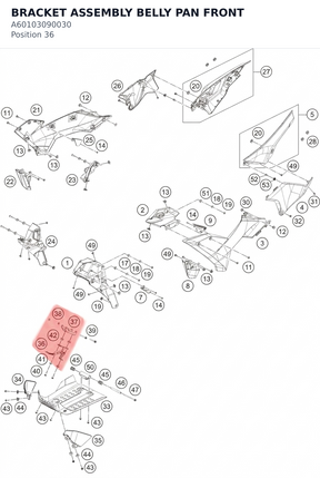 Diagram preview: BRACKET ASSEMBLY BELLY PAN FRONT (A60103090030)