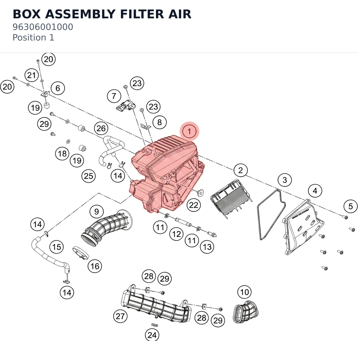 Diagram preview: BOX ASSEMBLY FILTER AIR (96306001000)
