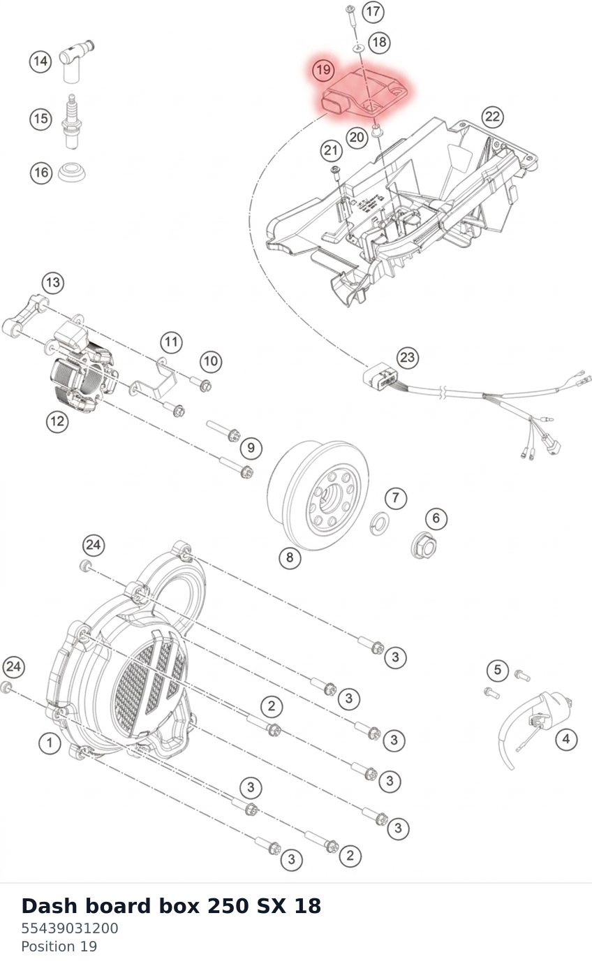 Diagram preview: Dash board box 250 SX 18 (55439031200)