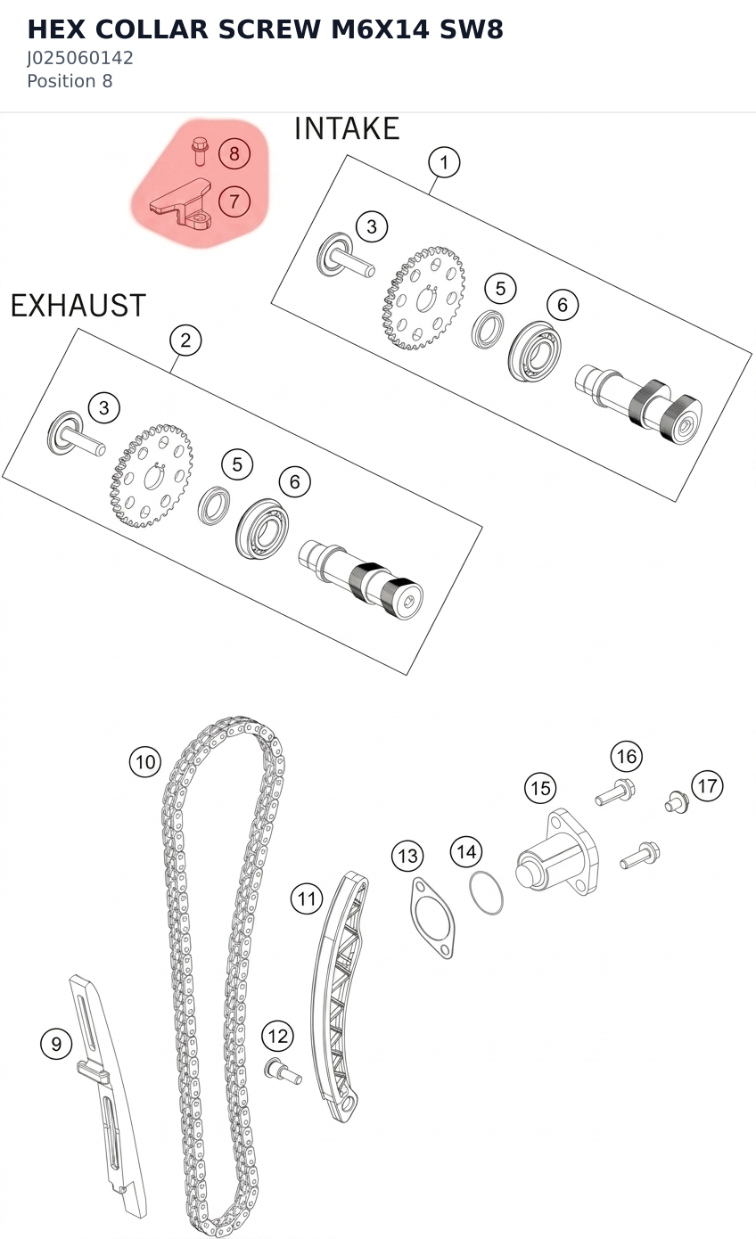 Diagram preview: HEX COLLAR SCREW M6X14 SW8 (J025060142)