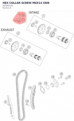 Diagram preview: HEX COLLAR SCREW M6X14 SW8 (J025060142)