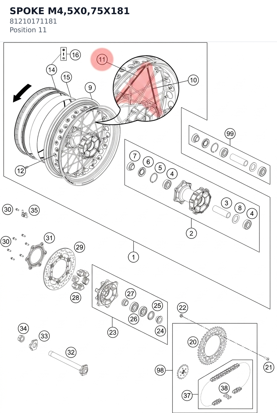 Diagram preview: SPOKE M4,5X0,75X181 (81210171181)