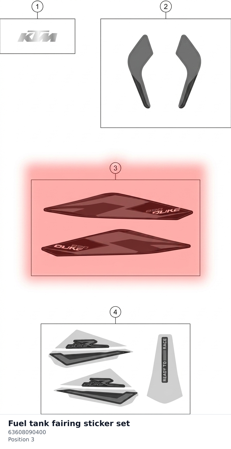 Diagram preview: Fuel tank fairing sticker set (63608090400)