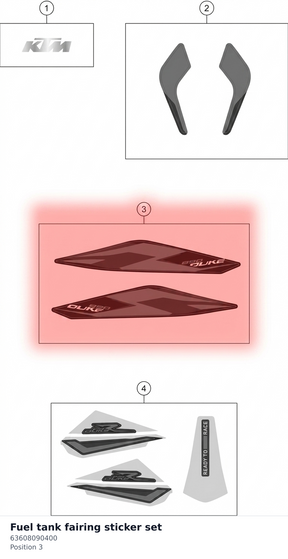 Diagram preview: Fuel tank fairing sticker set (63608090400)