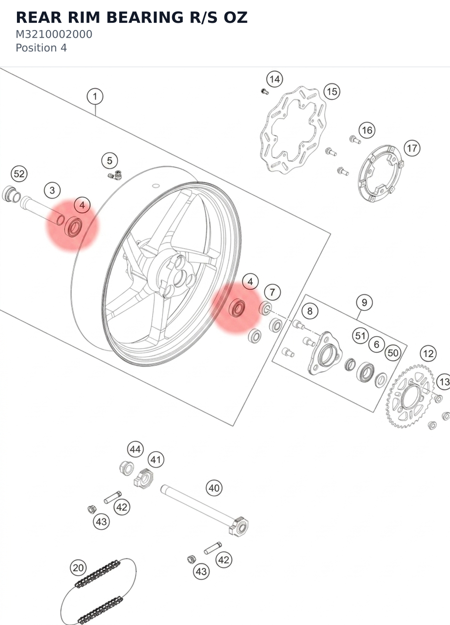 Diagram preview: REAR RIM BEARING R/S OZ (M3210002000)