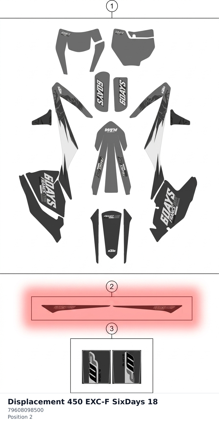 Diagram preview: Displacement 450 EXC-F SixDays 18 (79608098500)