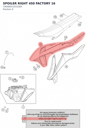 Diagram preview: SPOILER RIGHT 450 FACTORY   16 (7900805103328A)
