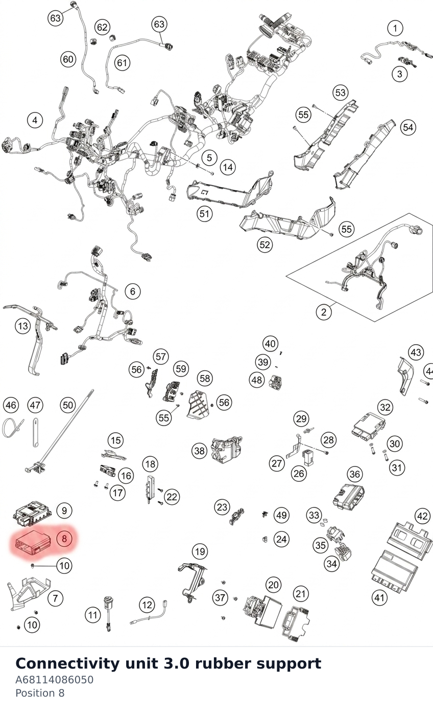 Diagram preview: Connectivity unit 3.0 rubber support (A68114086050)