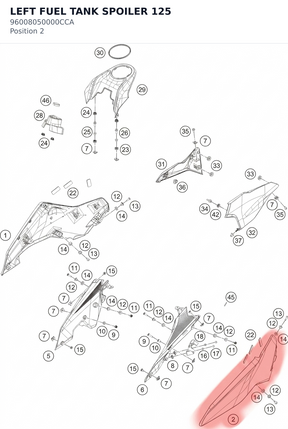 Diagram preview: LEFT FUEL TANK SPOILER 125 (96008050000CCA)