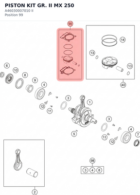 Diagram preview: PISTON KIT GR. II MX 250 (A46030007010 II)