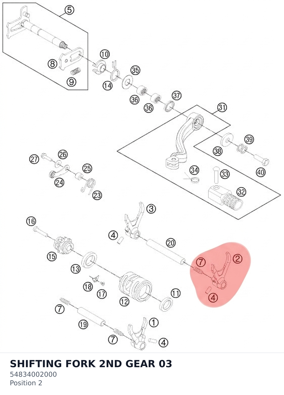 Diagram preview: SHIFTING FORK 2ND GEAR      03 (54834002000)