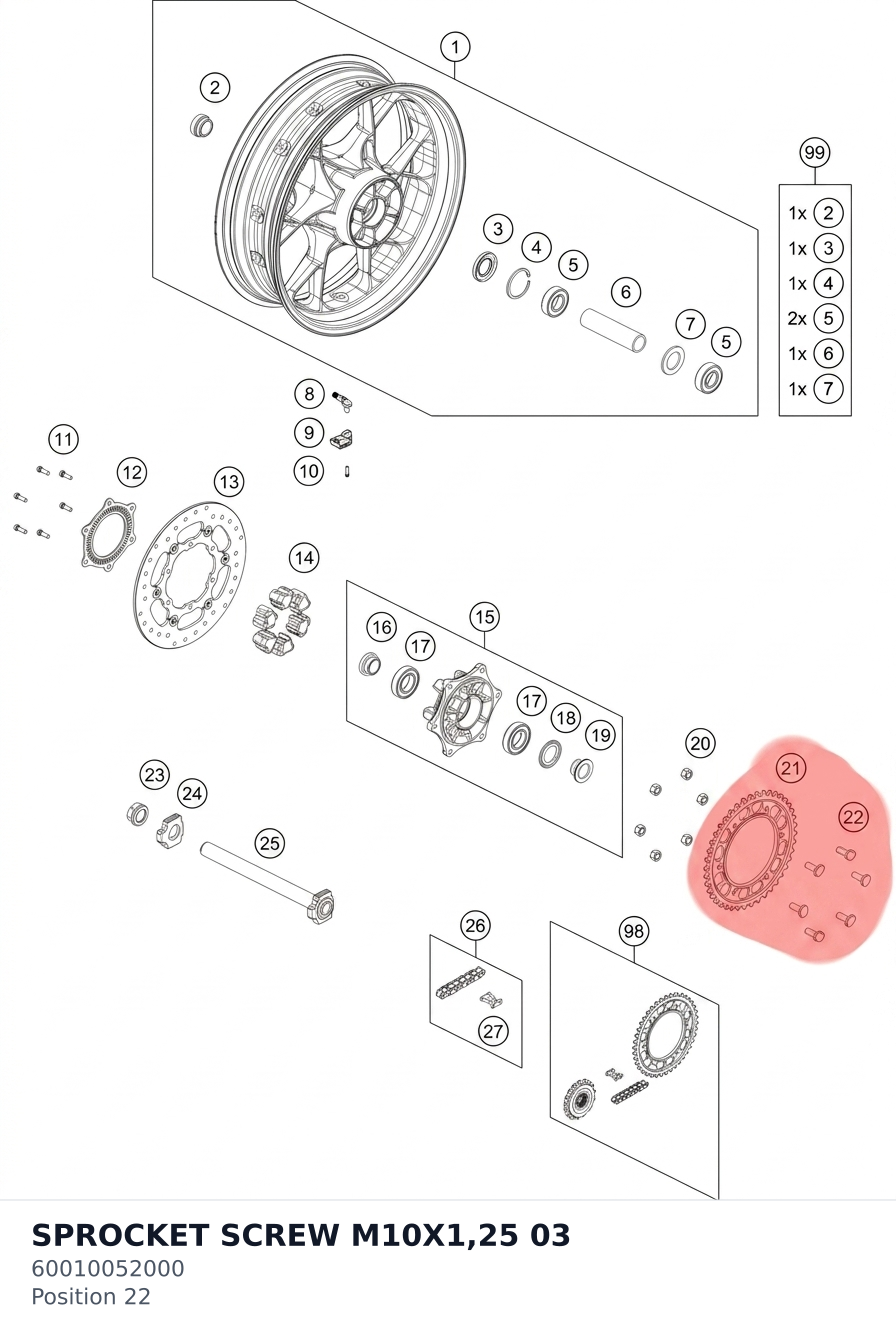 Diagram preview: SPROCKET SCREW  M10X1,25    03 (60010052000)