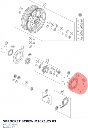Diagram preview: SPROCKET SCREW  M10X1,25    03 (60010052000)
