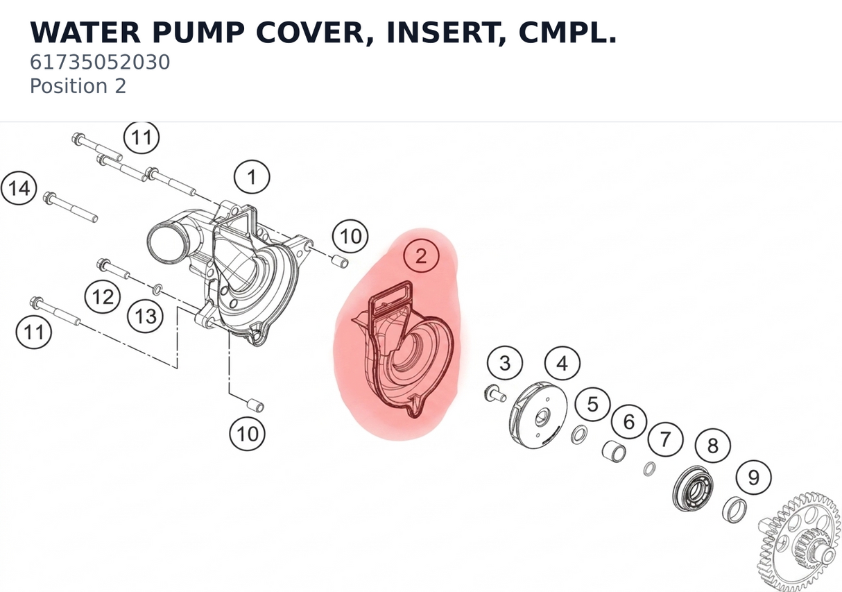 Diagram preview: WATER PUMP COVER, INSERT, CMPL. (61735052030)