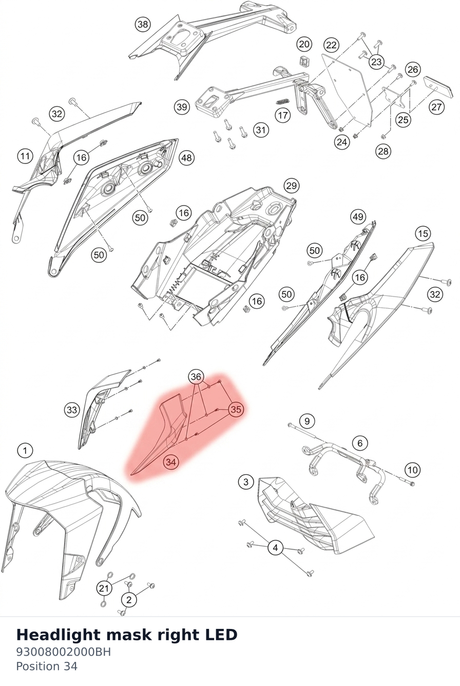 Diagram preview: Headlight mask right LED (93008002000BH)