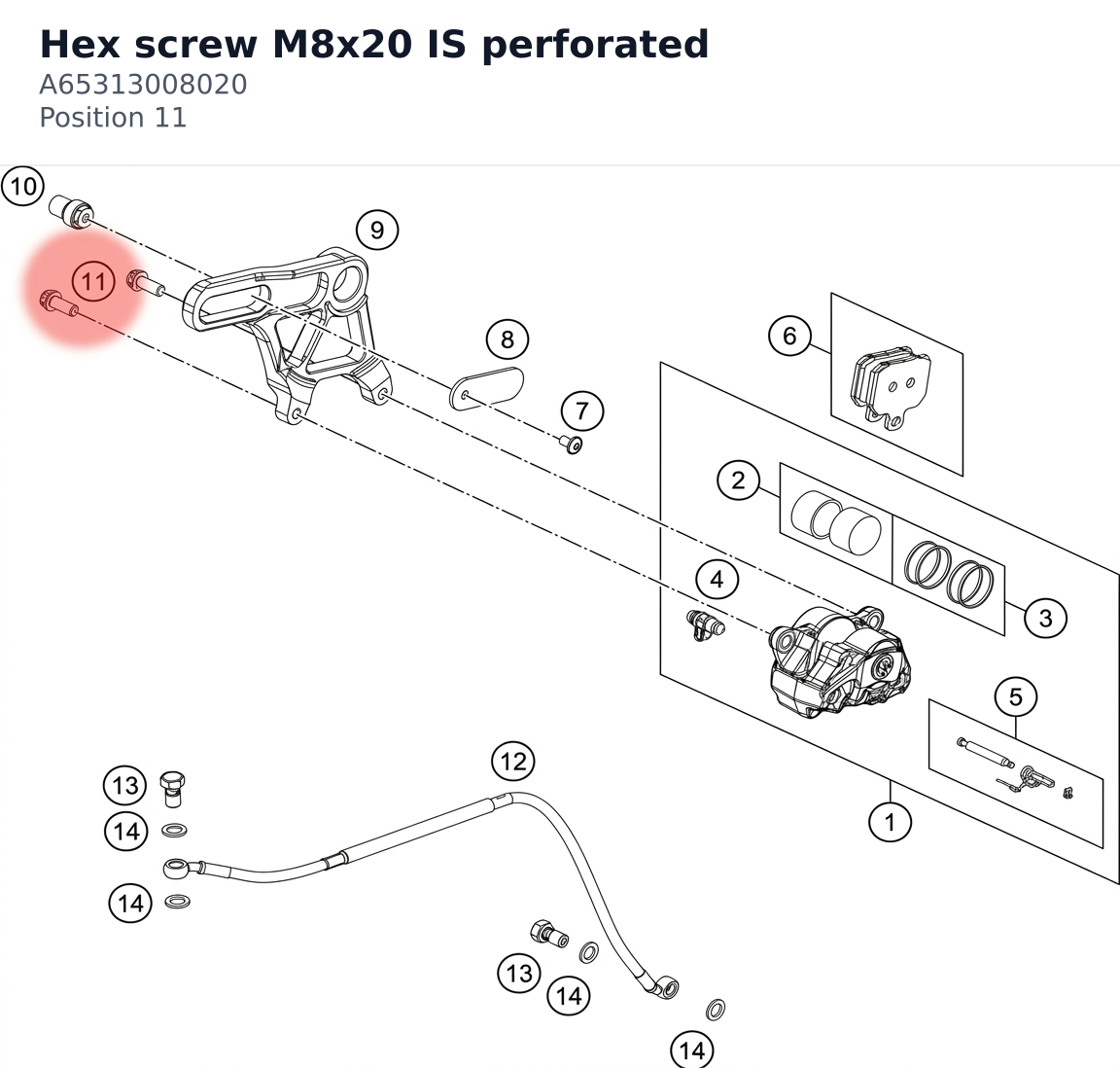 Diagram preview: Hex screw M8x20 IS perforated (A65313008020)