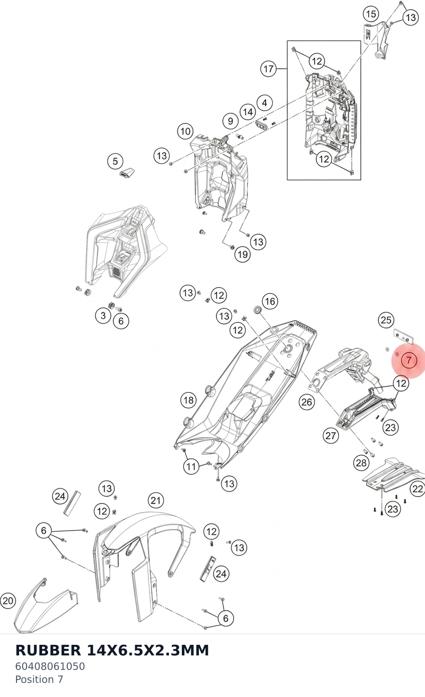 Diagram preview: RUBBER 14X6.5X2.3MM (60408061050)