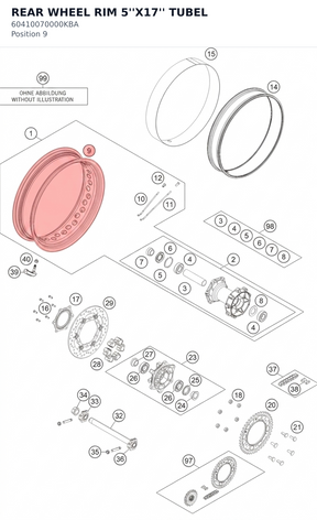 Diagram preview: REAR WHEEL RIM 5''X17'' TUBEL (60410070000KBA)