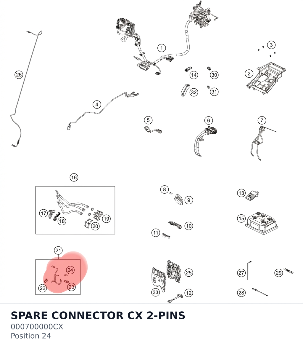 Diagram preview: SPARE CONNECTOR CX 2-PINS (000700000CX)