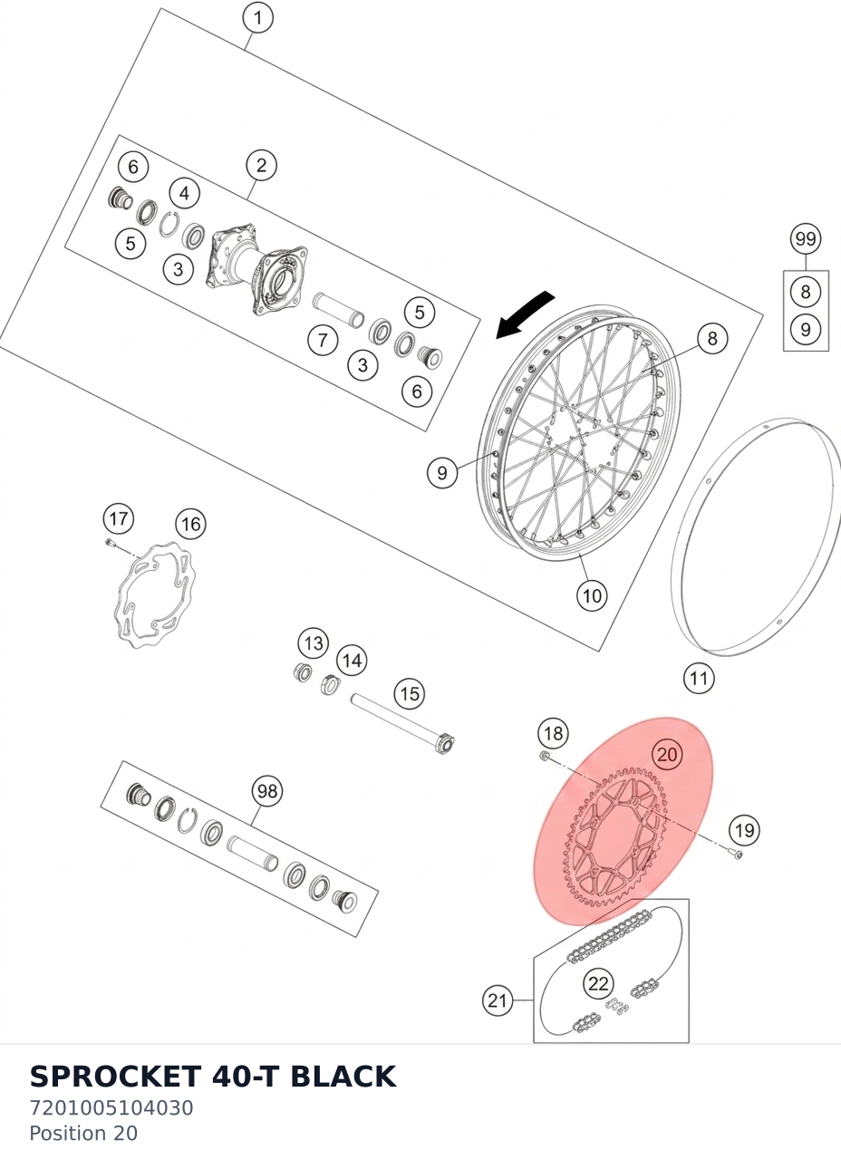 Diagram preview: SPROCKET 40-T BLACK (7201005104030)