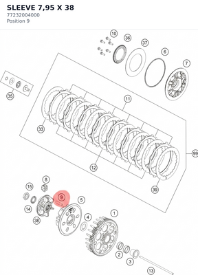 Diagram preview: SLEEVE 7,95 X 38 (77232004000)