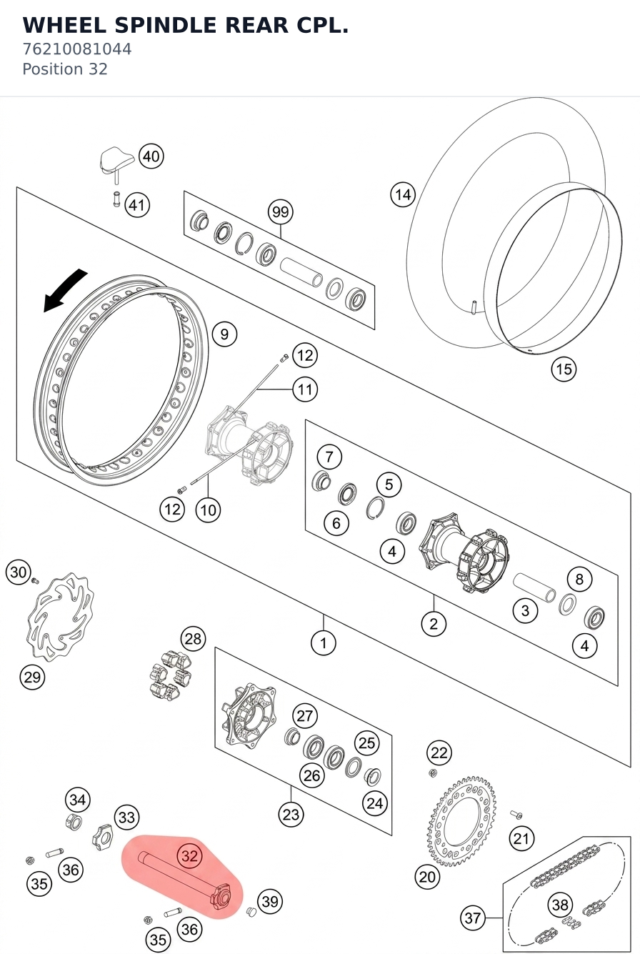Diagram preview: WHEEL SPINDLE REAR CPL. (76210081044)