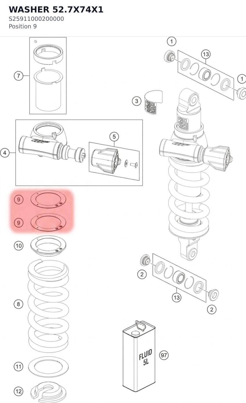 Diagram preview: WASHER 52.7X74X1 (S25911000200000)