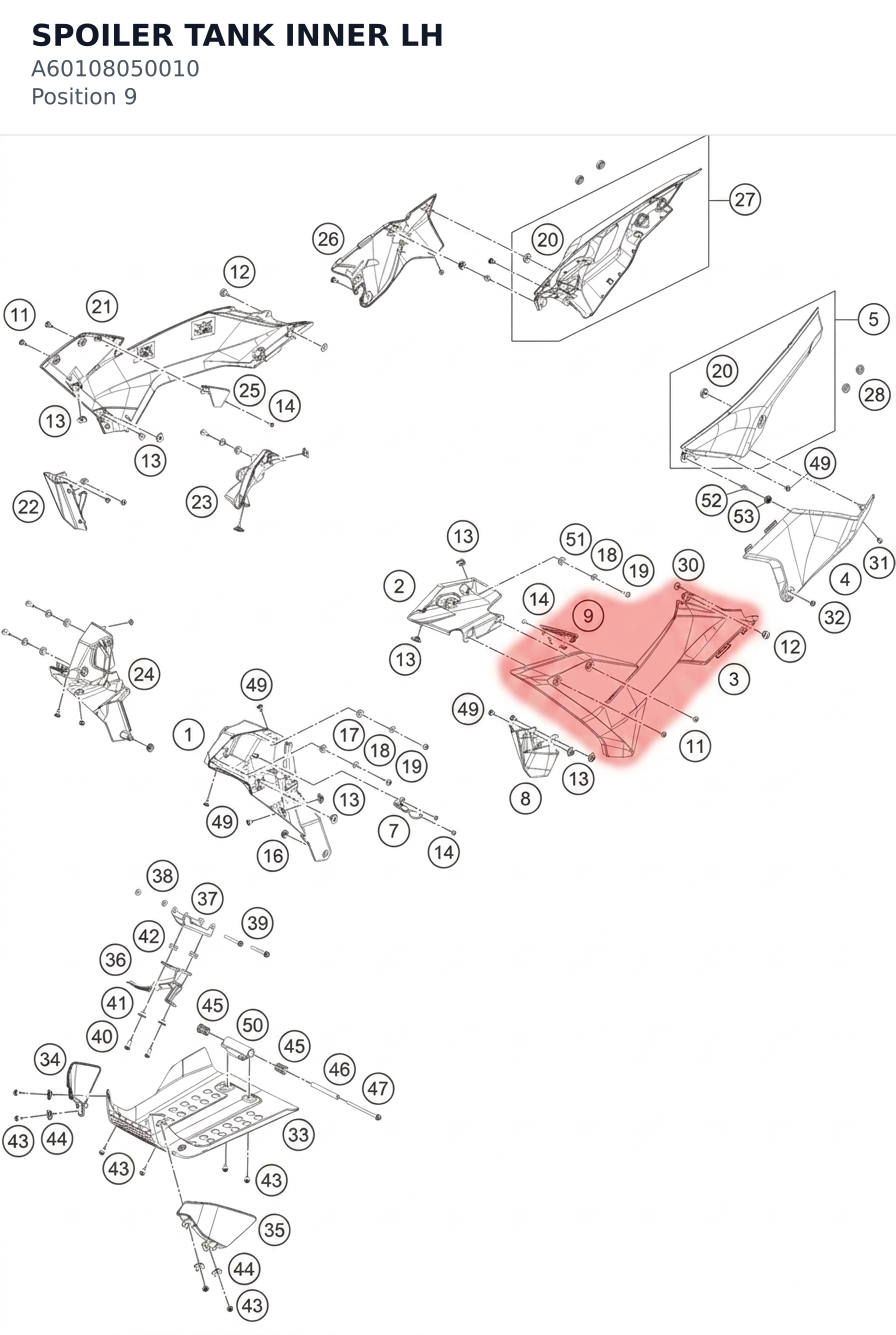 Diagram preview: SPOILER TANK INNER LH (A60108050010)