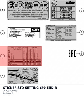 Diagram preview: STICKER STD SETTING 690 END-R (76901098000)