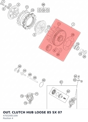 Diagram preview: OUT. CLUTCH HUB LOOSE 85 SX 07 (47032001100)