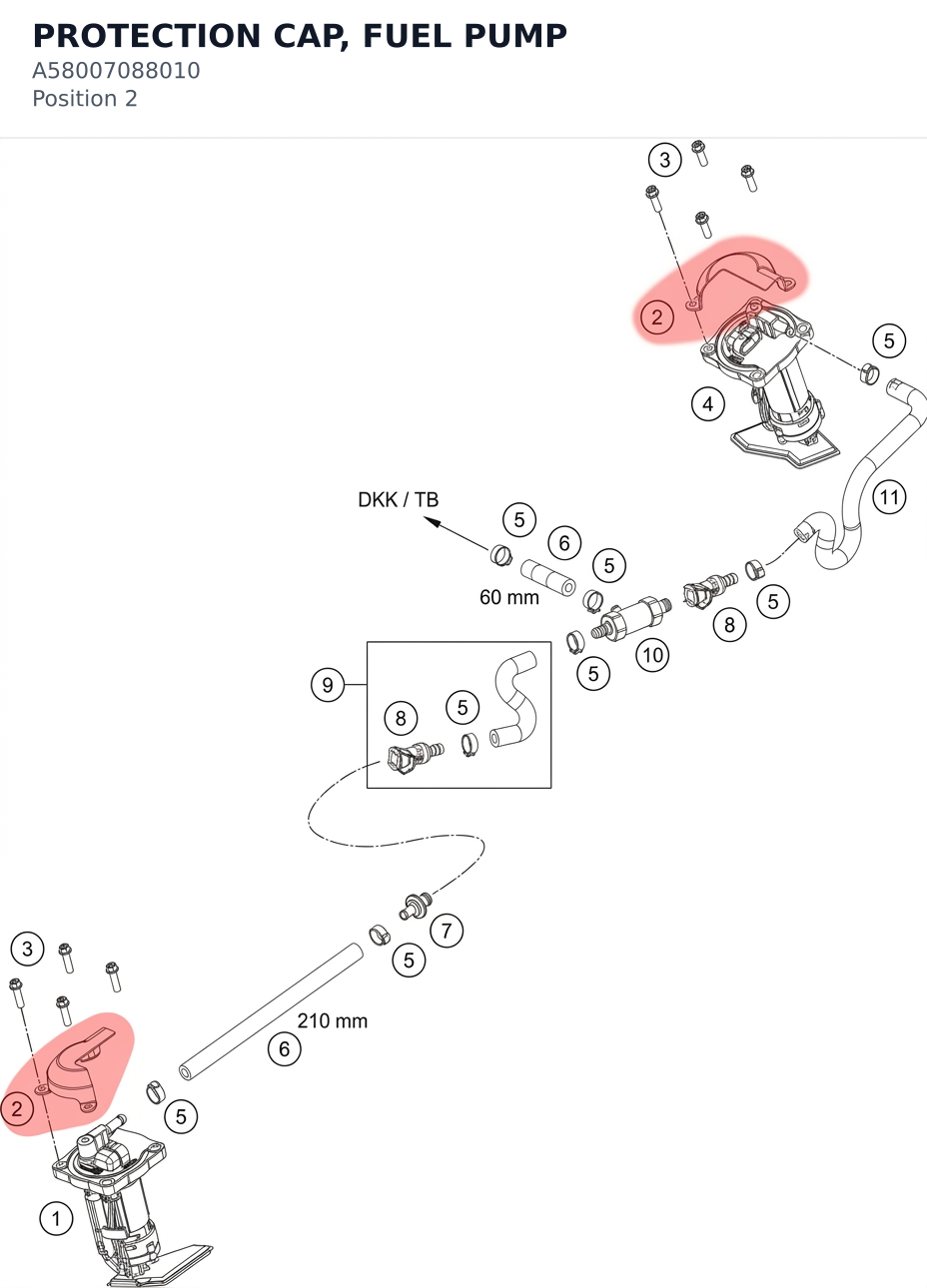 Diagram preview: PROTECTION CAP, FUEL PUMP (A58007088010)