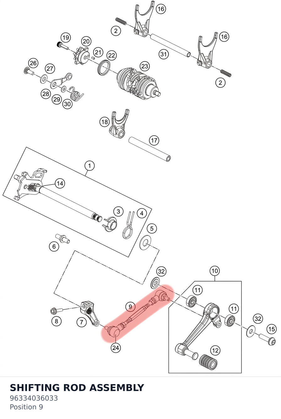 Diagram preview: SHIFTING ROD ASSEMBLY (96334036033)