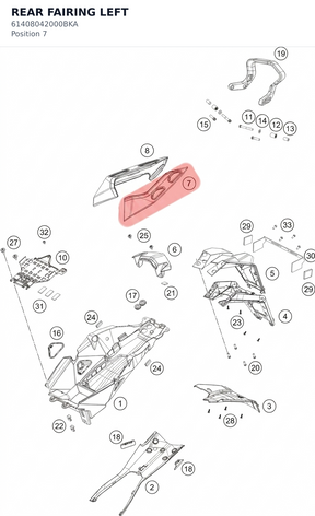 Diagram preview: REAR FAIRING LEFT (61408042000BKA)