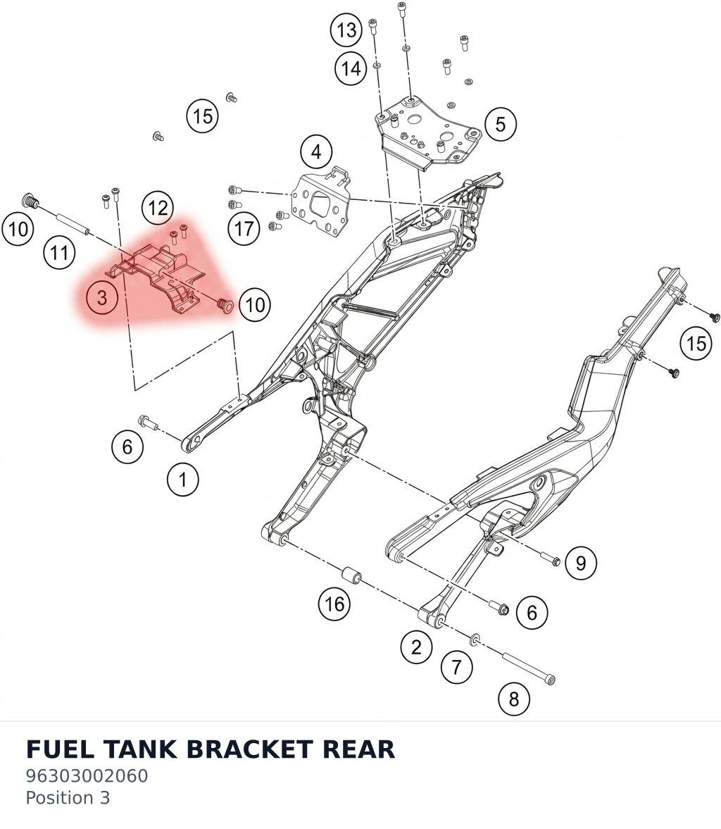 Diagram preview: FUEL TANK BRACKET REAR (96303002060)
